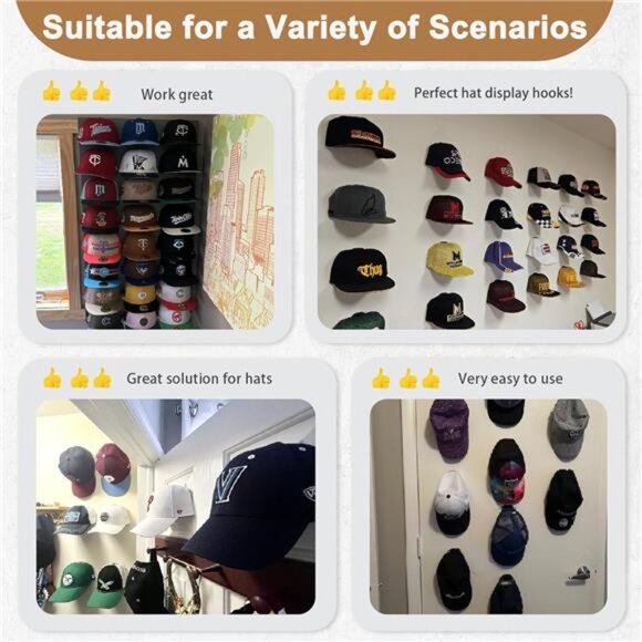 22 Pack Adhesive Hat Hooks for Wall, Super Strong Hat Rack for Baseball Caps - Picture 6 of 14